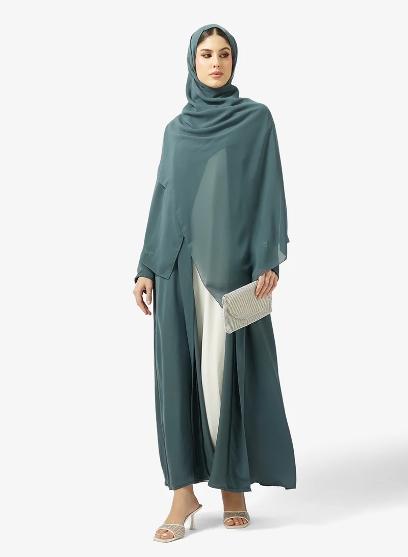 hayas closet  Floral Embroidered And Embellished Open Front V Neck Abaya for Women | Best Price UAE